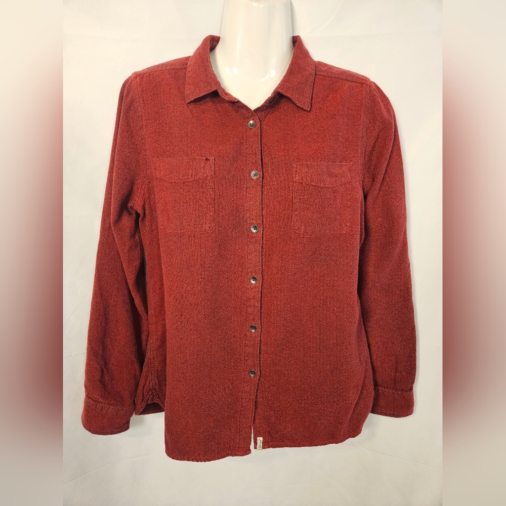 Woolrich Herringbone Button Down Shirt Women’s Medium Rust Red Cotton Long Sleev